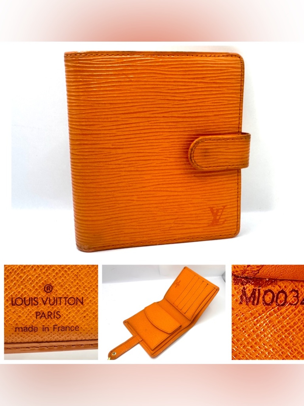 Louis Vuitton Orange epi leather wallet very good condition authentic
